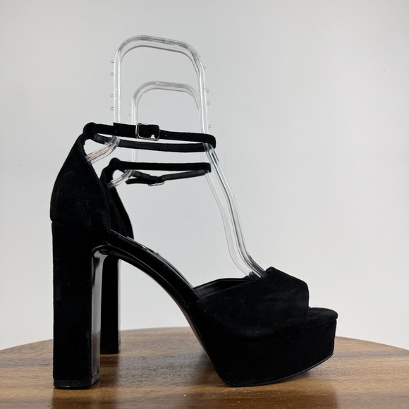 Steve Madden Shoes - New Womens Steve Madden Ana Black Leather Platform Heeled Sandals Size‎ 9.5 NWOB